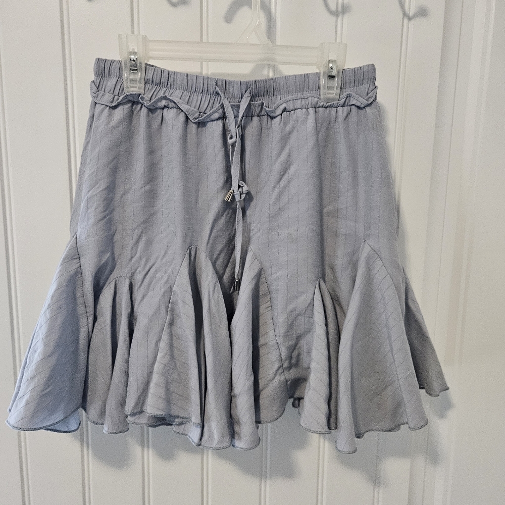 The Impeccable Pig Skort Sz S Flouce Detail & Drawstring Chambray Blue Stripped - Picture 6 of 14